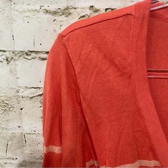The Limited Orange Striped Cotton 3/4 Sleeve Thin Knit Cardigan - Picture 2 of 5